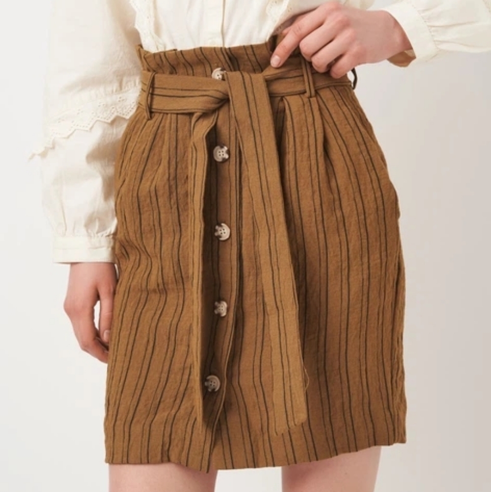 3/$20 H&M Striped Paperbag Waist Mini Pencil Skirt Belted Brown Womens Size 6